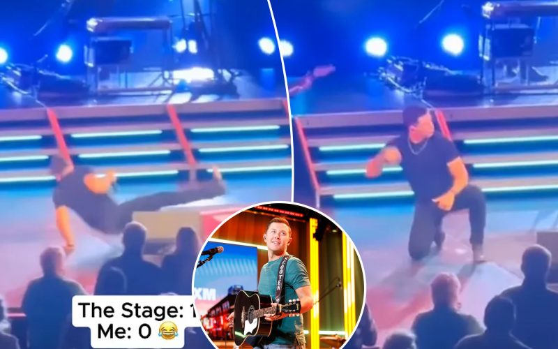 ‘American Idol’ winner Scotty McCreery falls over backward on stage during concert