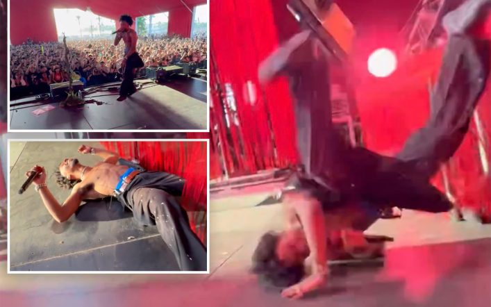 Coachella singer’s shirtless back-flip ends in face-plant in front of massive crowd