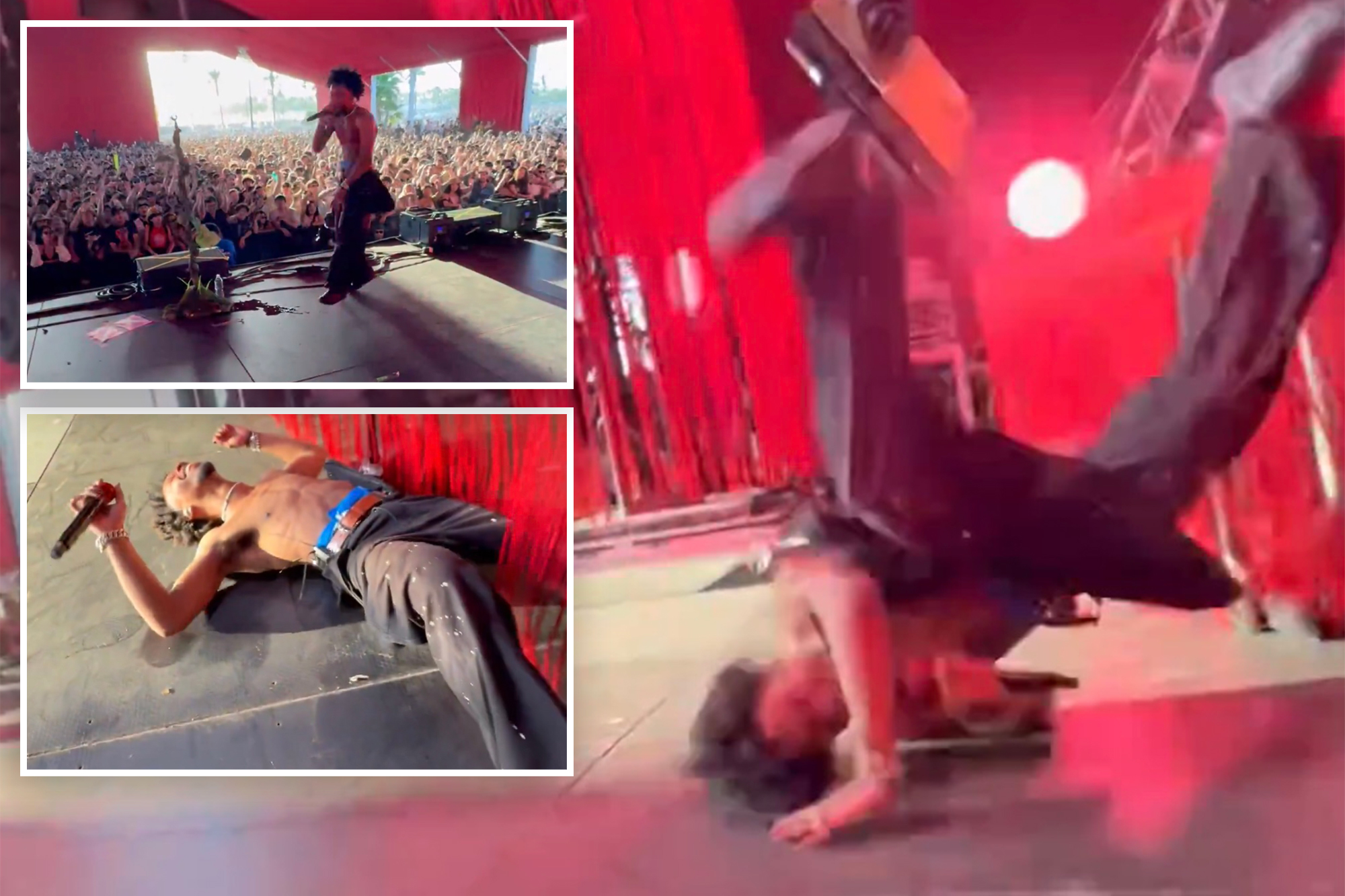 Coachella singer’s shirtless back-flip ends in face-plant in front of massive crowd