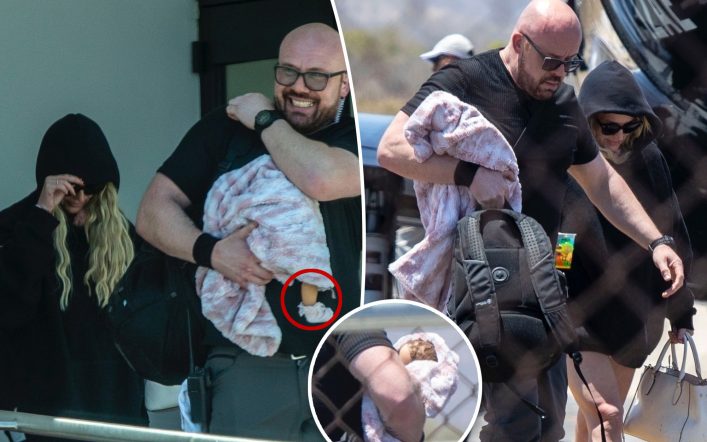 Britney Spears is joined by a creepy companion as she arrives in Mexico for vacation