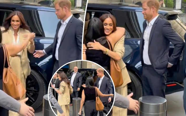 Watch Meghan Markle awkwardly leave ‘spare’ Prince Harry hanging in NYC crowd