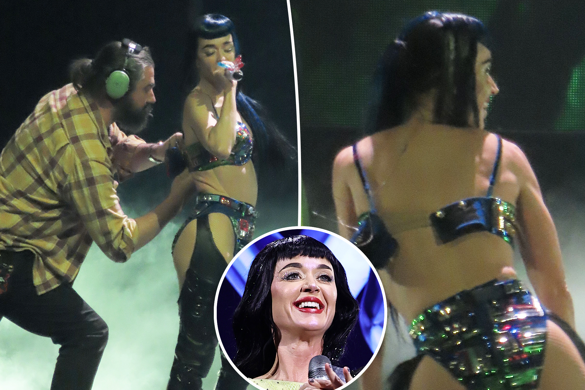Katy Perry suffers near wardrobe malfunction after her bra pops off onstage in Vegas