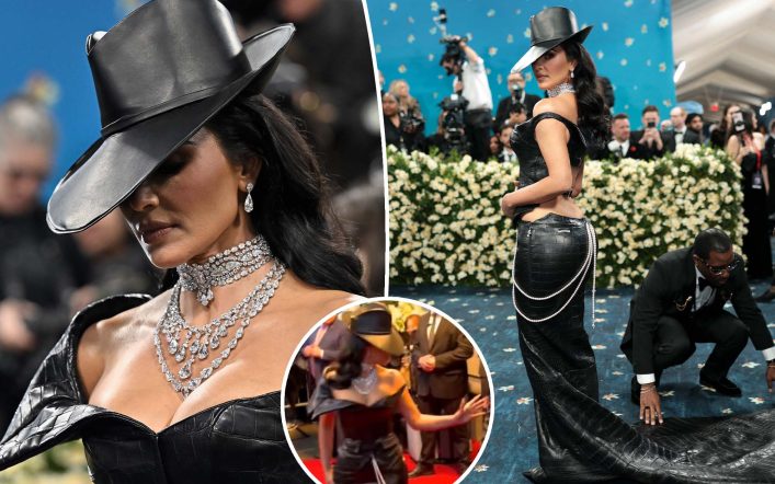 Kim Kardashian glares at security guard after he trips over her Met Gala 2025 gown