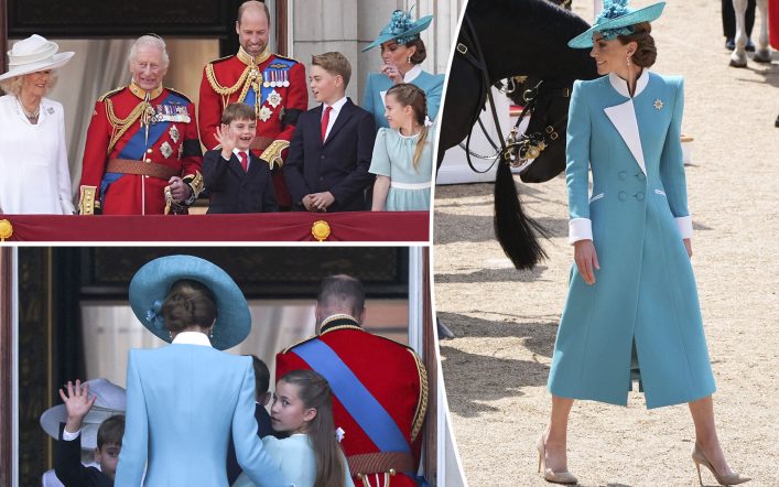 Princess Kate stuns in sky blue as she appears at Trooping the Colour with William, Charles and kids