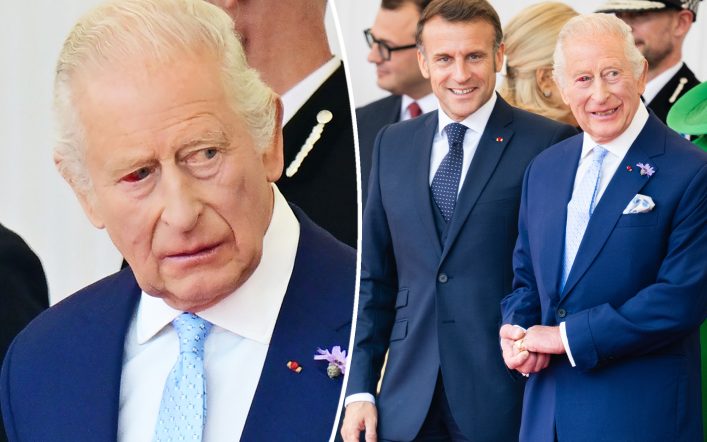 Palace explains King Charles’ worrying bloodshot eye during Macron’s state visit