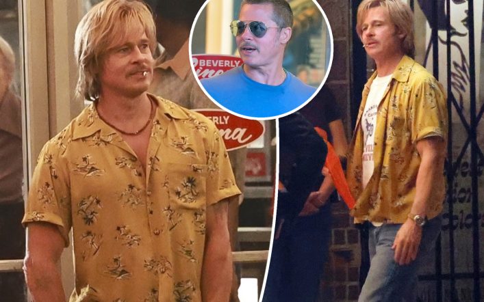Brad Pitt shows off shaggy hair as Cliff Booth in ‘Once Upon a Time in Hollywood’ sequel set photos