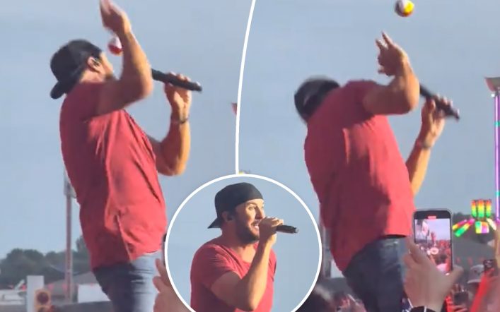 Luke Bryan gets nailed in the face by flying object while performing at state fair