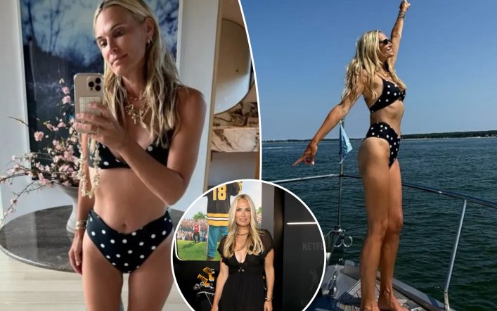 Molly Sims shows off figure in polka dot bikini during family yacht day